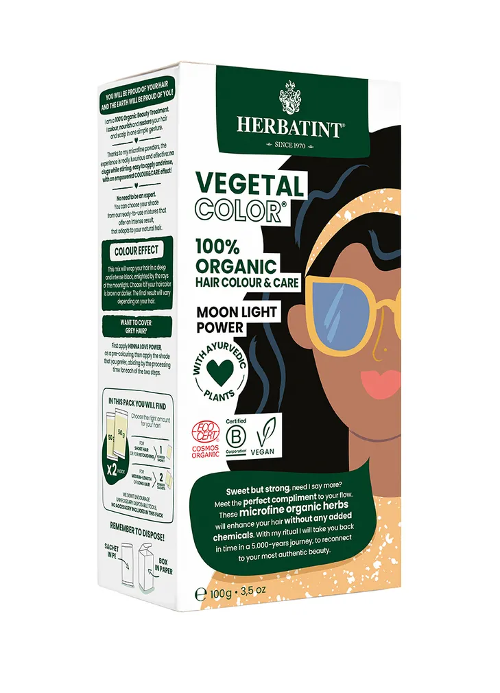 Farba do Włosów Herbatint Vegetal Color 100% Organic Moonlight Power- Intensywny Czarny