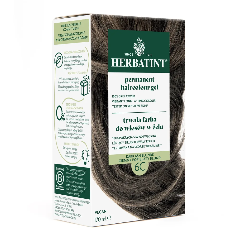 Farba do włosów Herbatint • trwała • 6C CIEMNY POPIELATY BLOND • seria POPIELATA